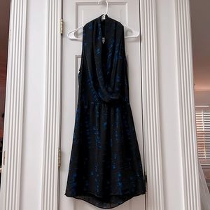 PARKER Black/Blue front snap midi dress